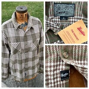 Brooklyn Cloth Men's Plaid Shacket Overshirt Brown Flannel Utility Workwear Sz M